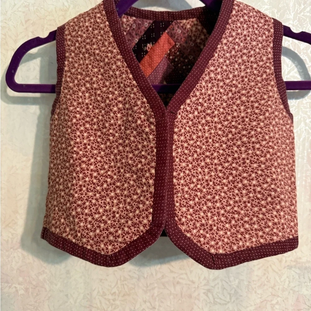 Vintage Quilted Patchwork Kids Reversible Vest in Plum and Coral, Perfectly Cute